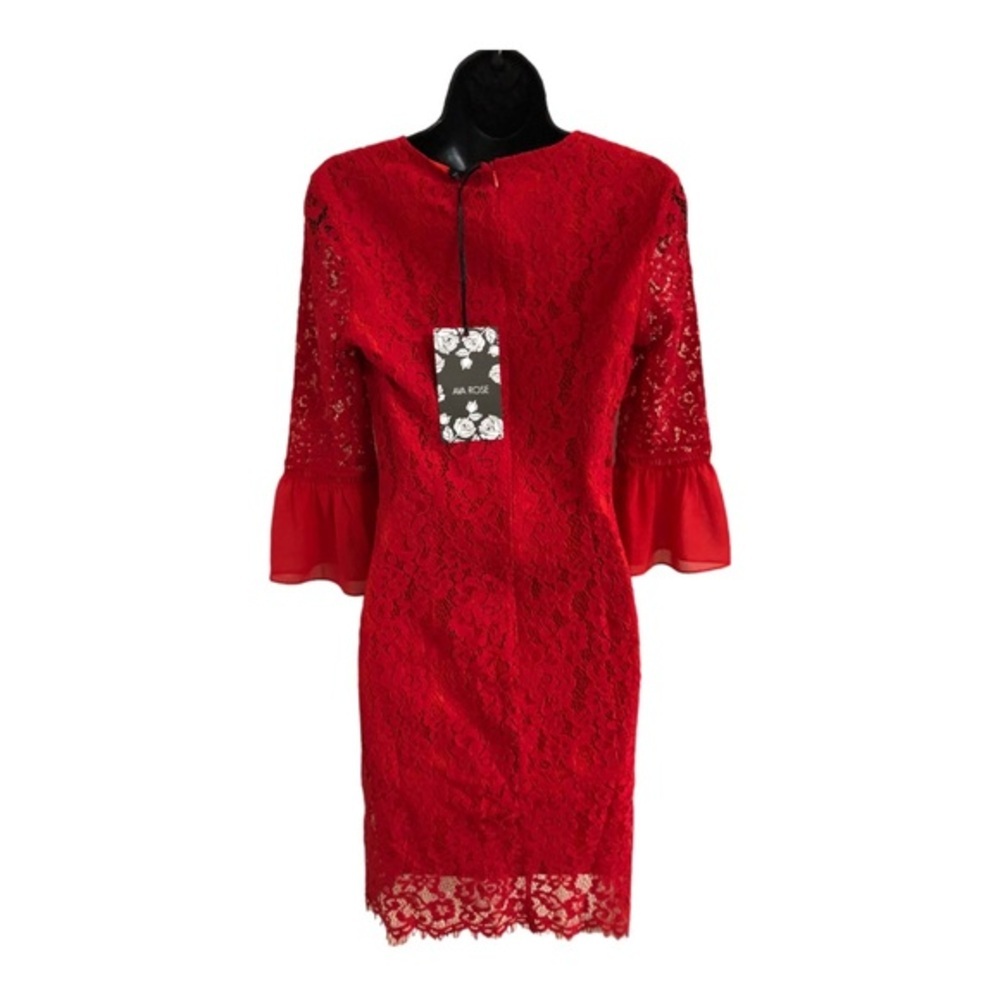 Ava Rose red lace peplum bell sleeve embroidered fitted sheath dress size small - Picture 10 of 12